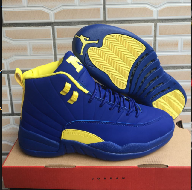 2018 Air Jordan 12 High Blue Yellow Shoes - Click Image to Close